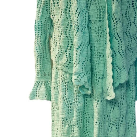 ASHRO Crochet Suit Aqua-Mint Jacket Dress Church Party Resort Cruise Office - Picture 12 of 15